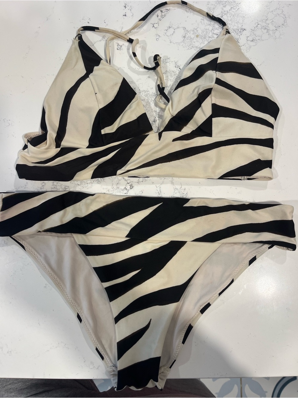 H&M Black and Cream Zebra Print Bikini Set